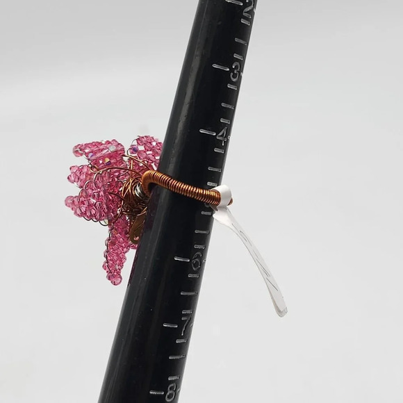 MINDY LAM Pink Green Swarovski Beaded Flower HTF Retired Ring Size 5 - Picture 4 of 5